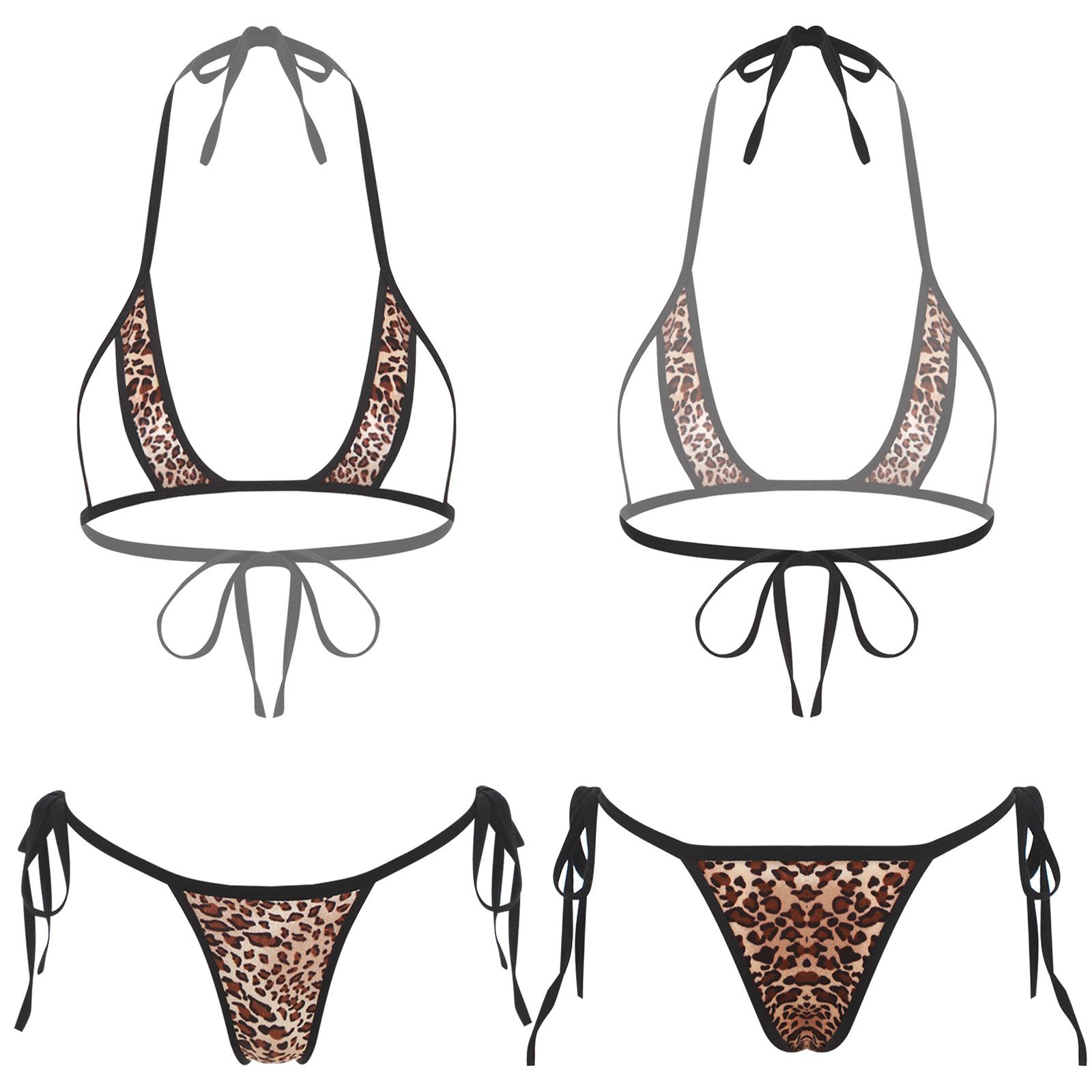 Damen Mikro Bikini Set Ausgeschnittene Cups Neckholder BH Oberteil mit T-Rücken G-String String Unterwäsche für Schwimmen Strand One Size von Joom DACH