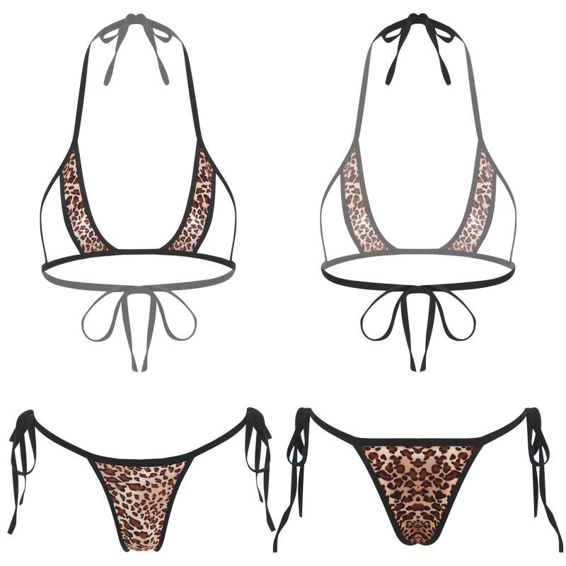 Damen Mikro Bikini Set Ausgeschnittene Cups Neckholder BH Oberteil mit T-Rücken G-String String Unterwäsche für Schwimmen Strand One Size von Joom DACH