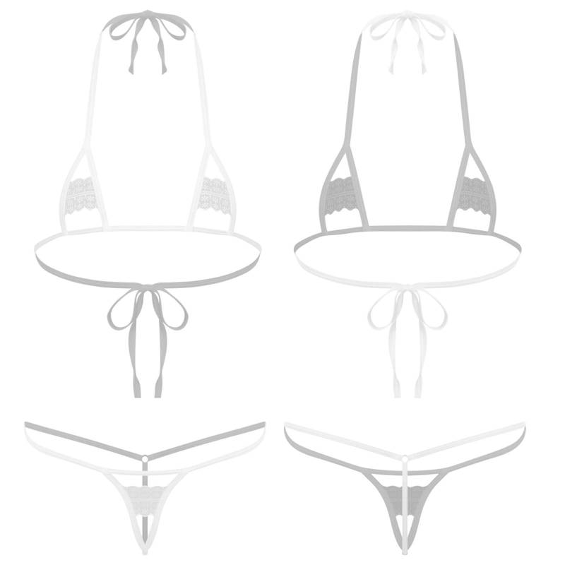 Damen Mikro Bikini Set Ausgeschnittene Cups Neckholder BH Oberteil mit T-Rücken G-String String Unterwäsche für Schwimmen Strand One Size von Joom DACH