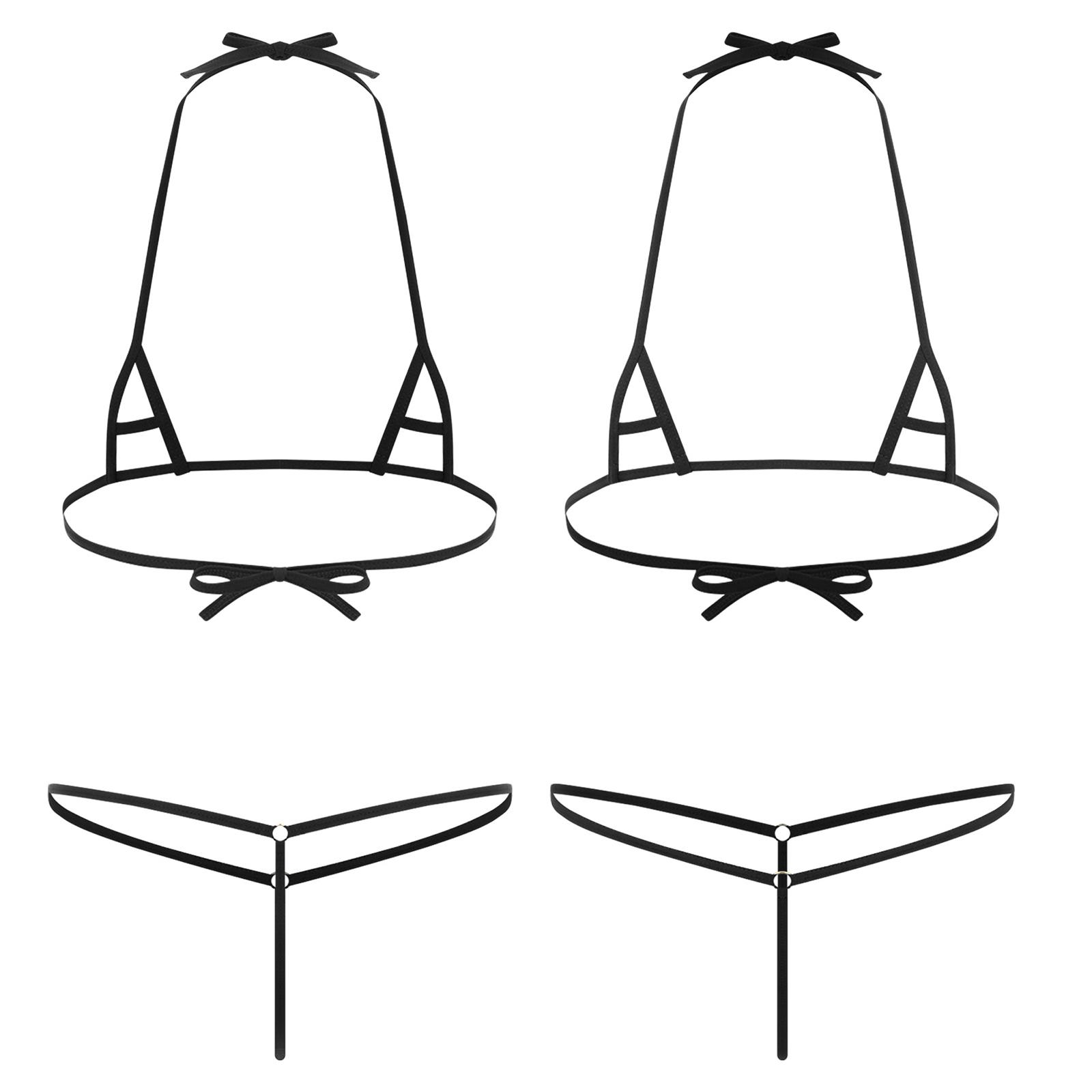 Damen Mikro Bikini Set Ausgeschnittene Cups Neckholder BH Oberteil mit T-Rücken G-String String Unterwäsche für Schwimmen Strand One Size von Joom DACH