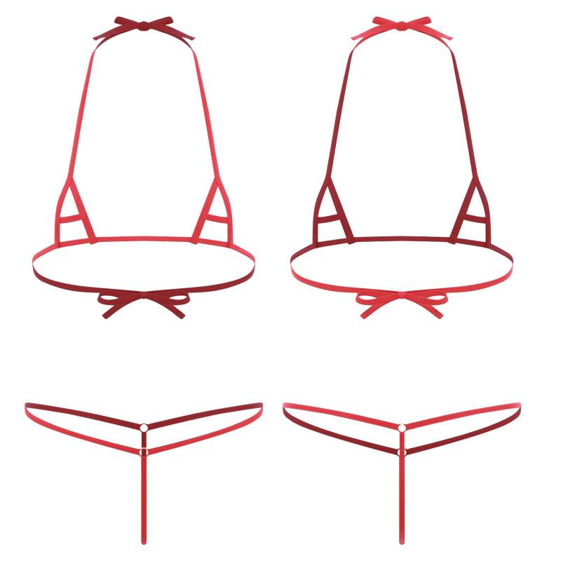 Damen Mikro Bikini Set Ausgeschnittene Cups Neckholder BH Oberteil mit T-Rücken G-String String Unterwäsche für Schwimmen Strand One Size von Joom DACH