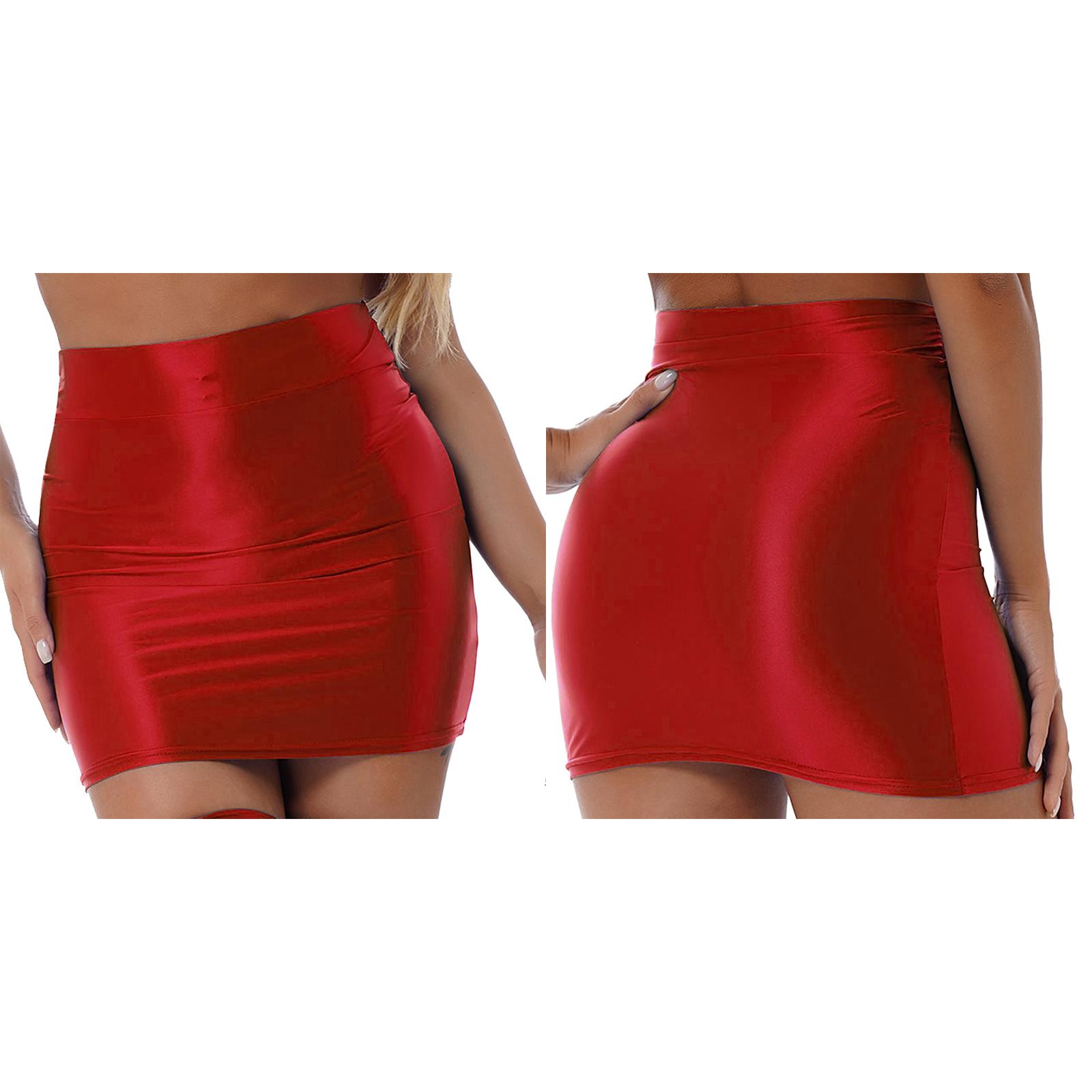 Damen-Mini-Bleistiftrock, glänzend, elastisch, hohe Taille, figurbetont, für Ausgehen, Club, Cocktailparty, Clubwear M bordeaux von Joom DACH