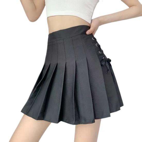 Damen Minirock Hohe Taille Seitlich Schnürung Faltenrock Einfarbig A-Linienrock mit Futter Shorts Streetwear L schwarz von Joom DACH