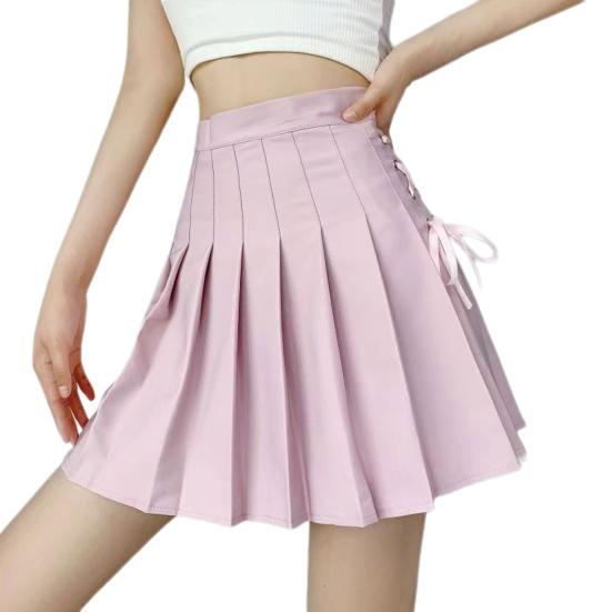 Damen Minirock Hohe Taille Seitlich Schnürung Faltenrock Einfarbig A-Linienrock mit Futter Shorts Streetwear M rosa von Joom DACH