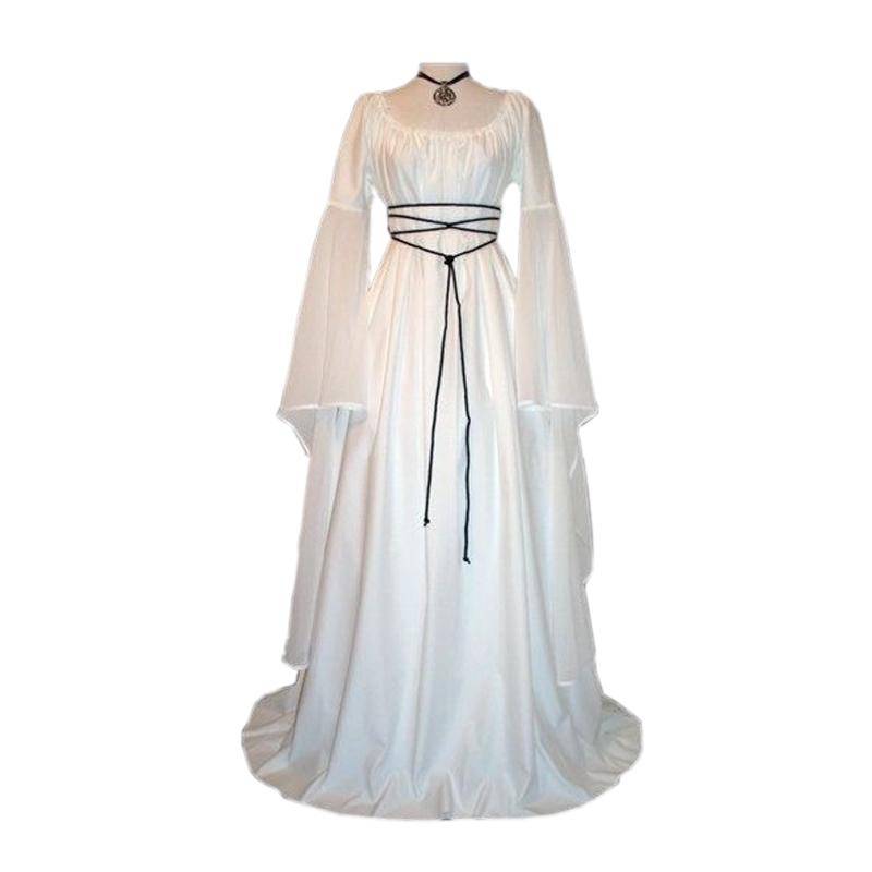 Damen Mittelalter Renaissance Retro Kleid Cosplay Kostüm Langarm Maxikleid M weiß von Joom DACH