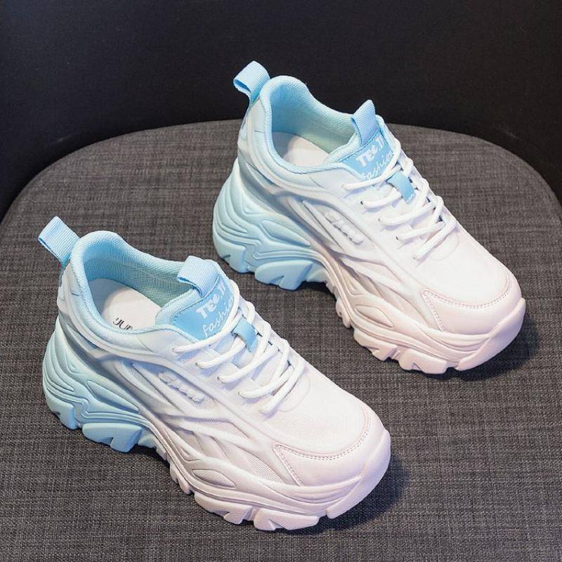 Damen Mix Farbe Klobige Sneaker Herbst Atmungsaktives Mesh Schnürschuhe Dicke Sohle Sportschuhe Frau Lässig Einzelne Schuhe 40 blau von Joom DACH