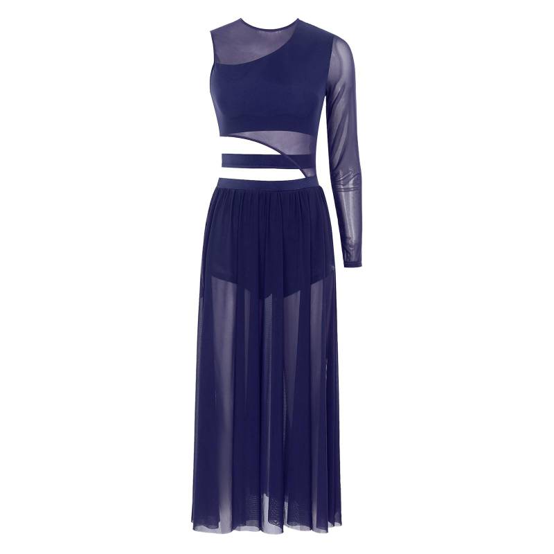 Damen Modernes Tanzkleid mit Cutout-Design, durchsichtiges Netz, Patchwork-Performance-Kleidung S navy blau von Joom DACH