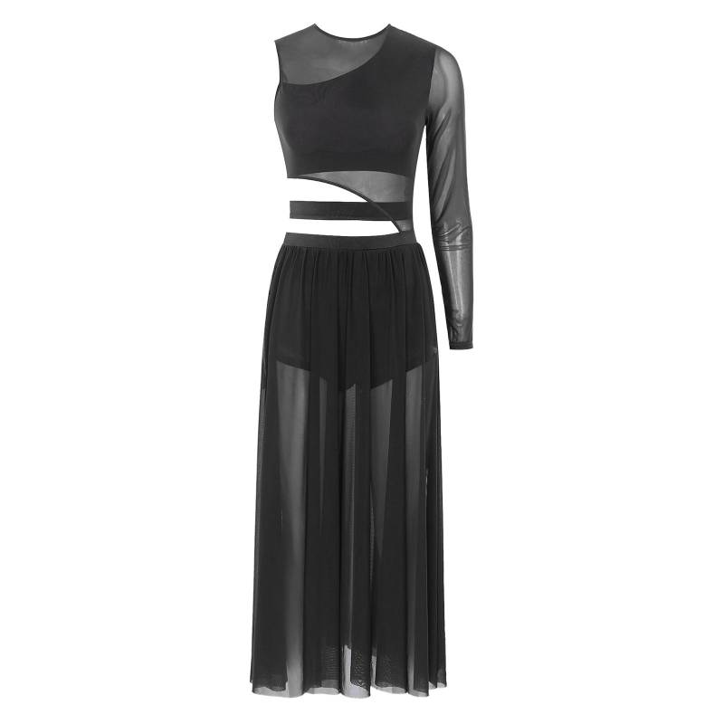 Damen Modernes Tanzkleid mit Cutout-Design, durchsichtiges Netz, Patchwork-Performance-Kleidung XL schwarz von Joom DACH
