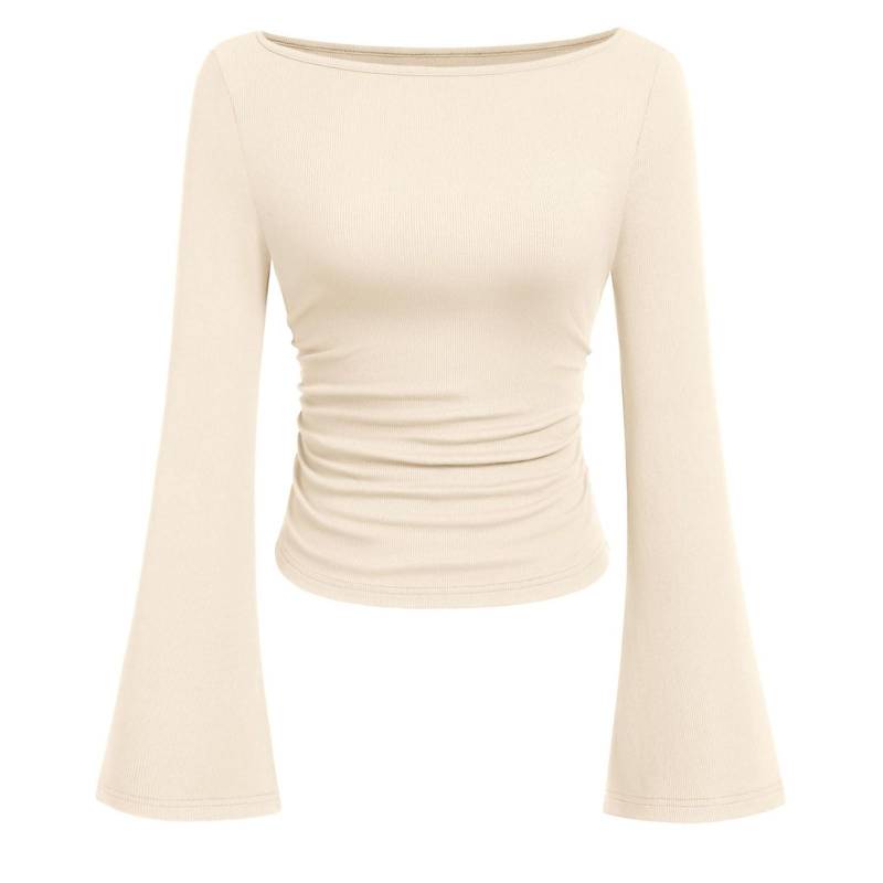 Damen Modisches Einfarbiges Langarmshirt mit ausgestellten Ärmeln L beige von Joom DACH