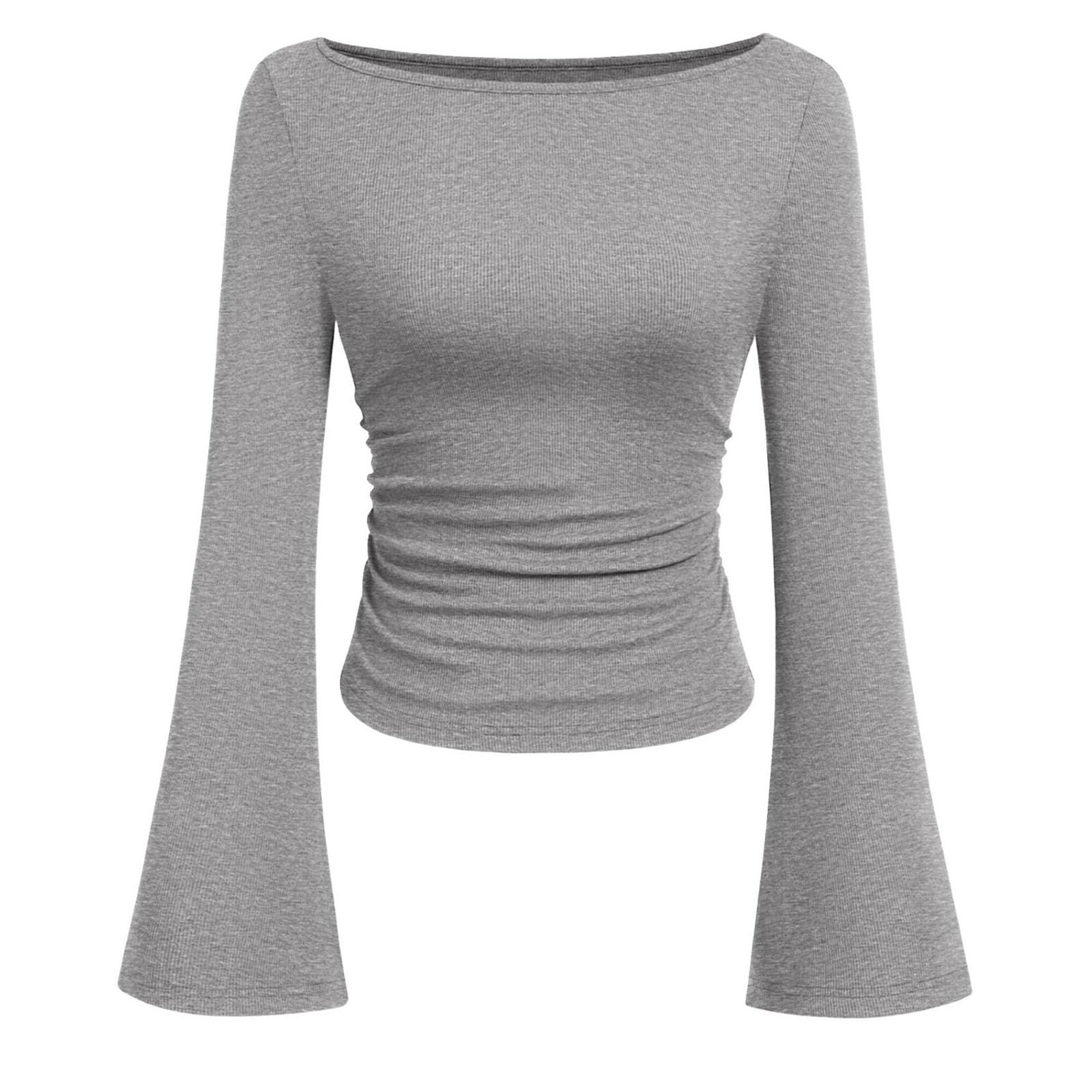 Damen Modisches Einfarbiges Langarmshirt mit ausgestellten Ärmeln S von Joom DACH