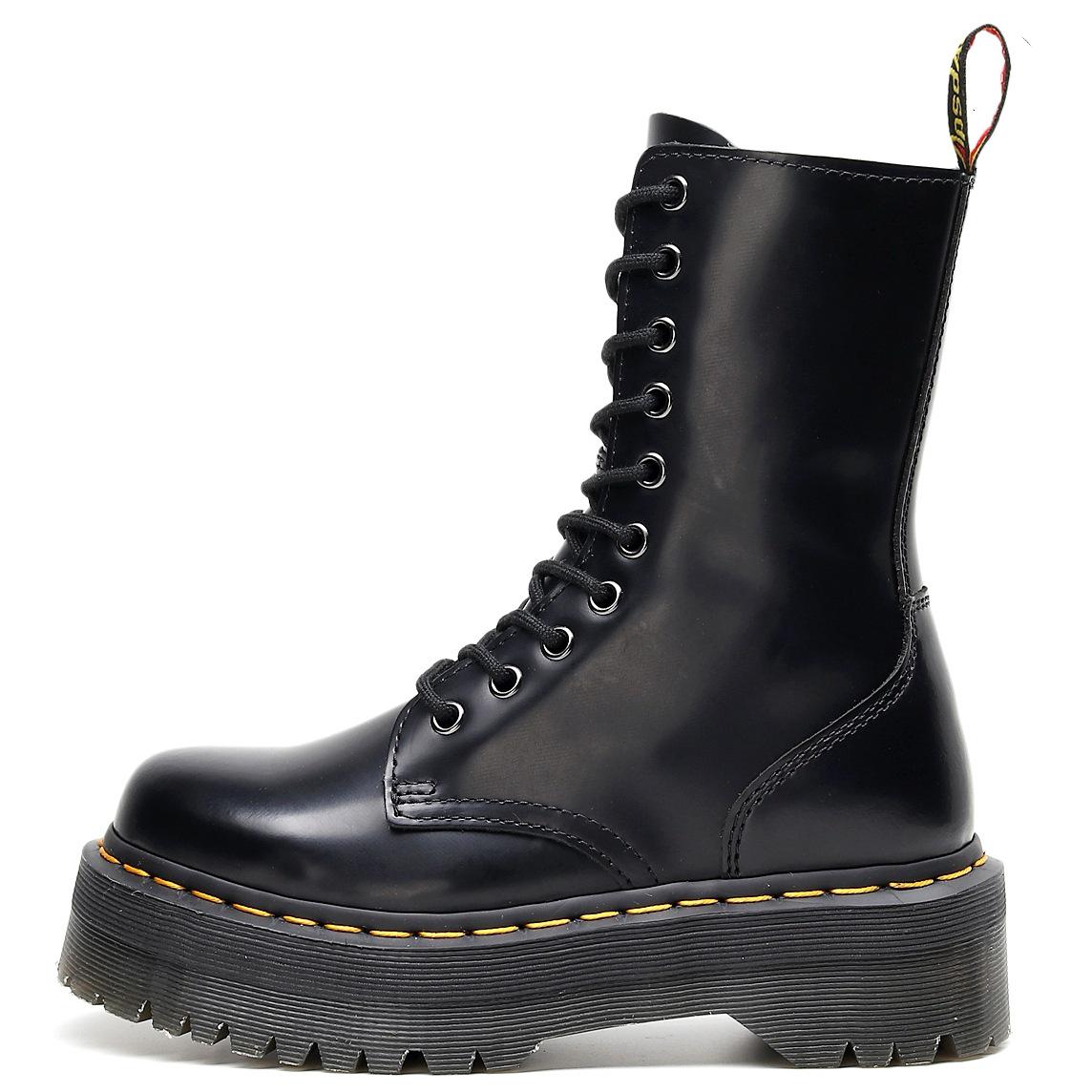 Damen-Motorradstiefel 1490 mit dicker Sohle, 10 Löchern und seitlichem Reißverschluss – Schnürstiefel mit Plateausohle, langer Stiefel im britischen Stil. 40 von Joom DACH