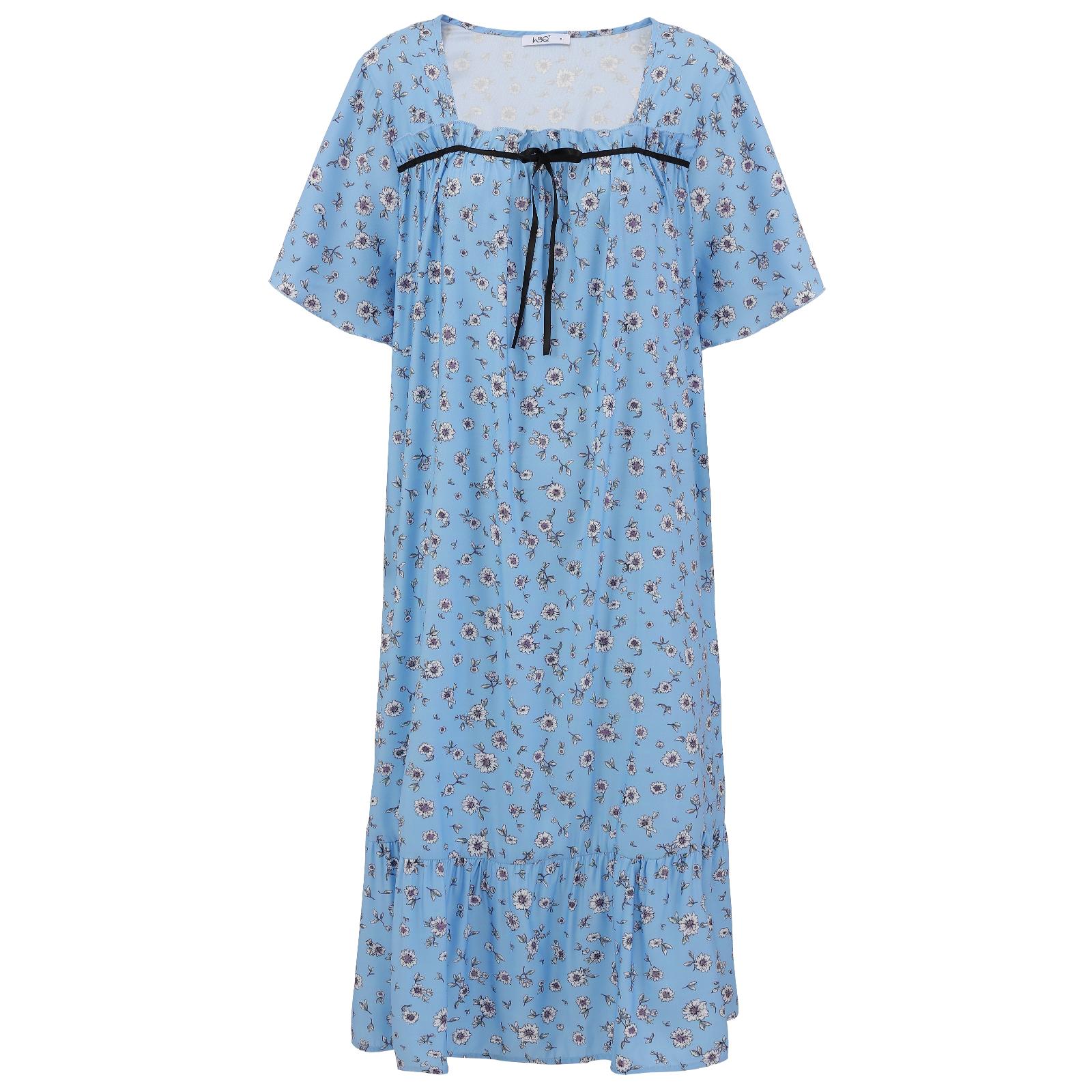 Damen-Nachthemd, lockeres Plus-Size-Nachthemd, quadratisches Hauskleid, kurzärmlig, Schlafkleid, weich, lange Nachtwäsche, Nachthemden für Zuhause, Pyjama-Kleid, XL-5XL 2XL von Joom DACH