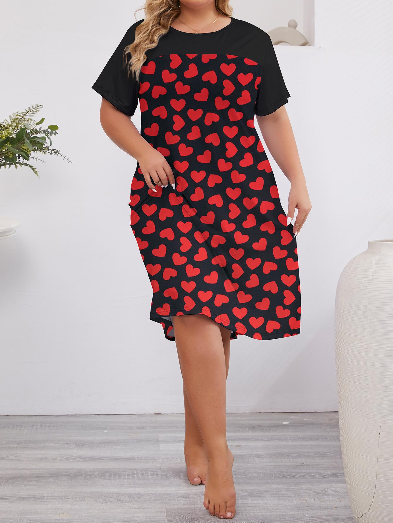 Damen Nachthemd Sommer Leichtes Lässiges Love Print Kurzarm Pyjama Kleid 5XL von Joom DACH