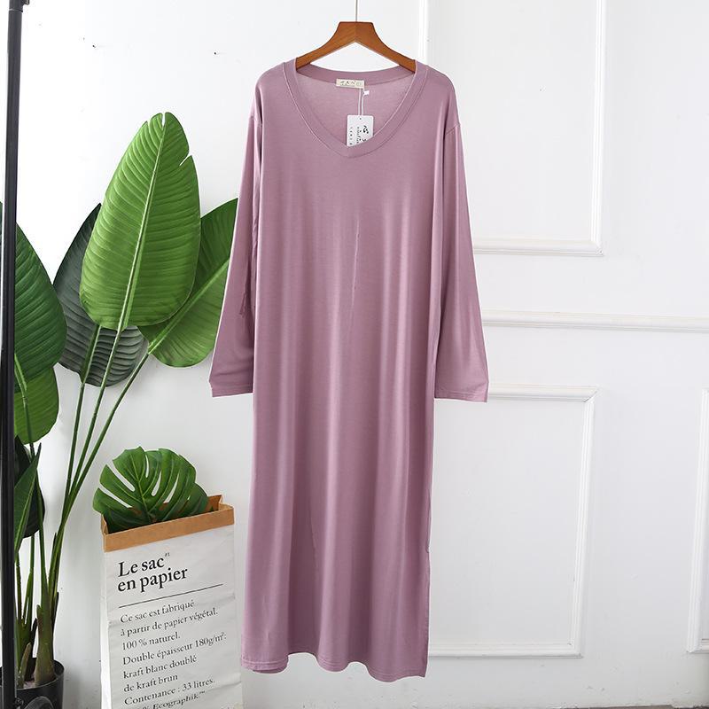 Damen Nachthemd aus Modal-Baumwolle, langärmelig, V-Ausschnitt, lockere Passform, für Frühling und Sommer XL von Joom DACH