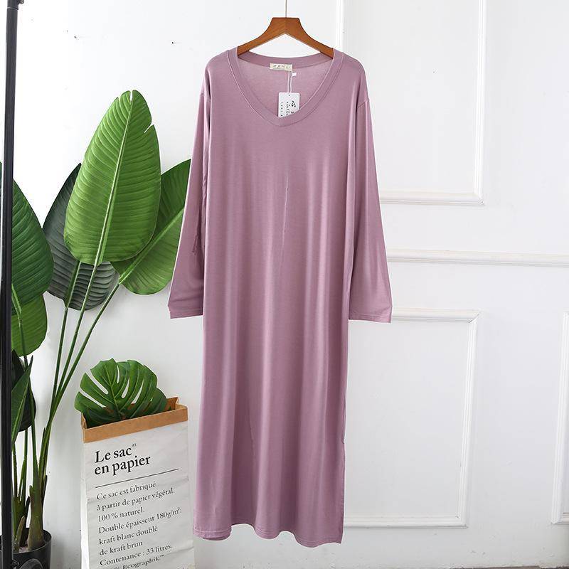 Damen Nachthemd aus Modal-Baumwolle, langärmelig, V-Ausschnitt, lockere Passform, für Frühling und Sommer XL von Joom DACH