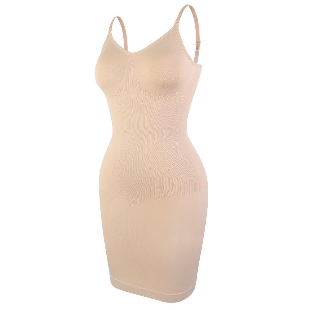 Damen Nahtlose Shapewear mit Bauchkontrolle, durchgehender Unterrock, Camisole-Mini, Unterkleid, Po-Lifter, glatte Body-Shaper-Träger, Dessous M beige von Joom DACH