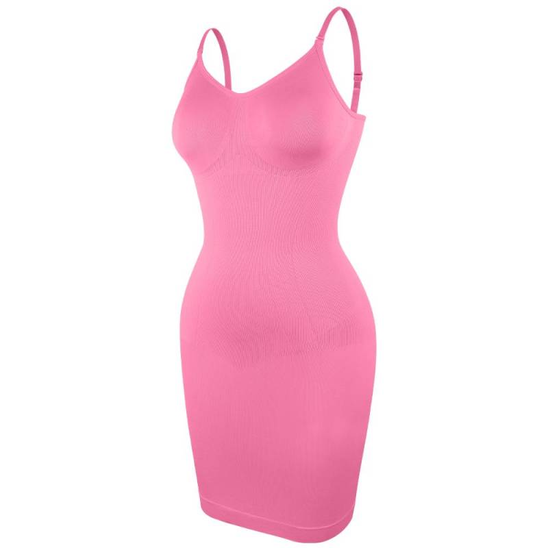 Damen Nahtlose Shapewear mit Bauchkontrolle, durchgehender Unterrock, Camisole-Mini, Unterkleid, Po-Lifter, glatte Body-Shaper-Träger, Dessous XXXL rosa von Joom DACH