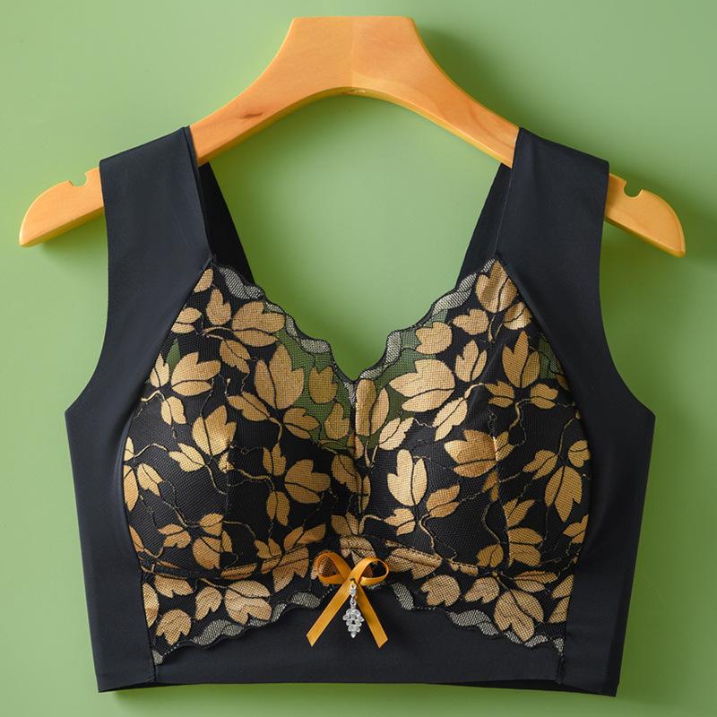 Damen Nahtloser, atmungsaktiver Push-Up-BH, Bralette-Unterwäsche, kabellos, einteiliger Dessous mit Spitzenbedruckung, bügellose BHs 44BCD schwarz von Joom DACH