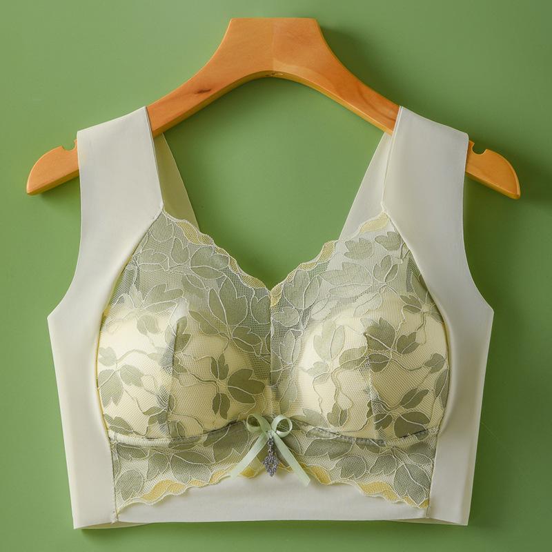 Damen Nahtloser, atmungsaktiver Push-Up-BH, Bralette-Unterwäsche, kabellos, einteiliger Dessous mit Spitzenbedruckung, bügellose BHs 44BCD grün von Joom DACH