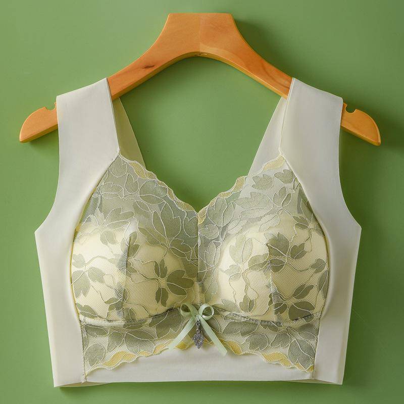 Damen Nahtloser, atmungsaktiver Push-Up-BH, Bralette-Unterwäsche, kabellos, einteiliger Dessous mit Spitzenbedruckung, bügellose BHs 44BCD grün von Joom DACH