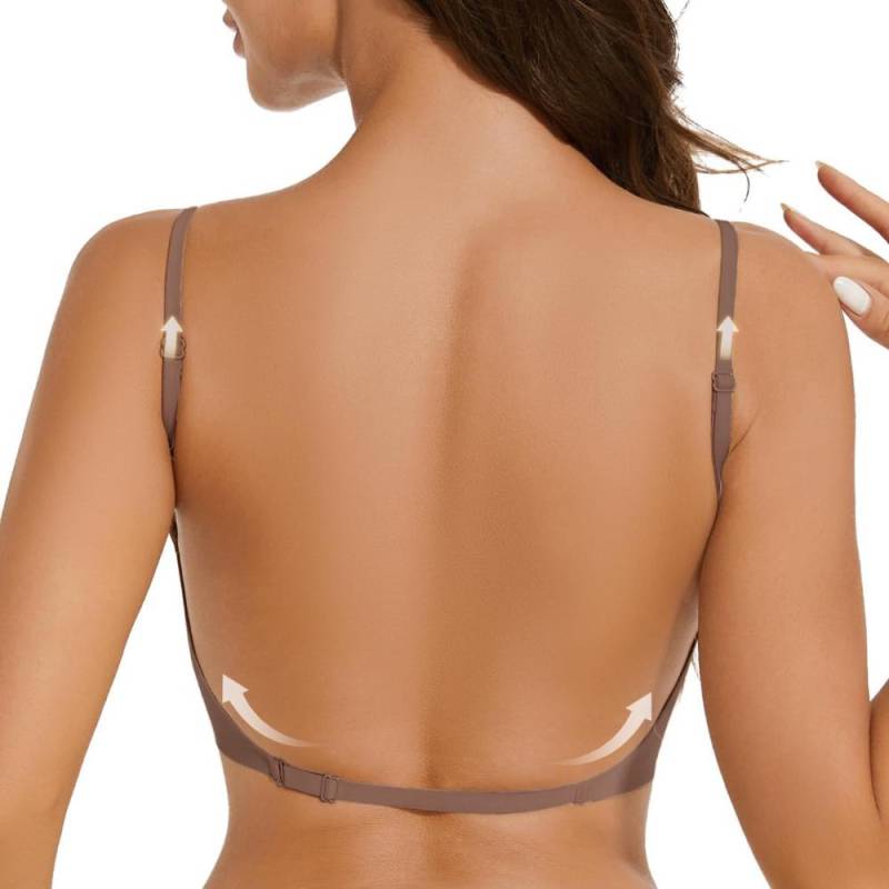 Damen Nahtloser Großer Rückenfreier BH U-förmig Schöner Rücken Unterwäsche Kleine Brust Push-up BH mit Brustpolstern S kaffeebraun von Joom DACH
