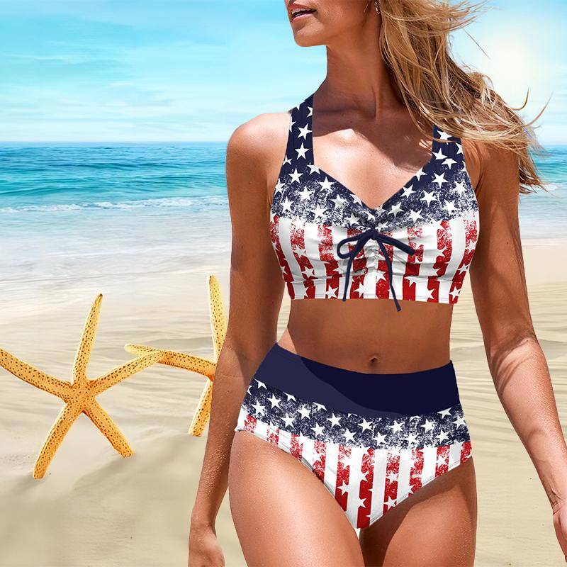 Damen Neck Hanging Badeanzug mit Wellen-Print Bikini Short Tank Top Badeanzug 3XL von Joom DACH