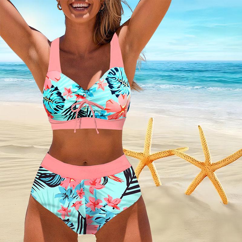 Damen Neck Hanging Badeanzug mit Wellen-Print Bikini Short Tank Top Badeanzug 3XL von Joom DACH