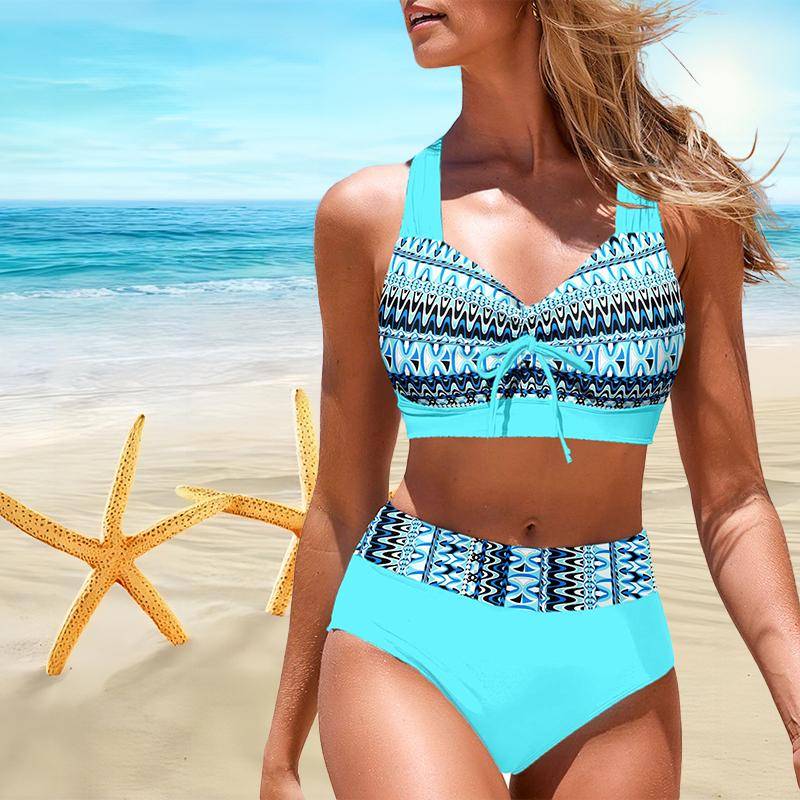 Damen Neck Hanging Badeanzug mit Wellen-Print Bikini Short Tank Top Badeanzug L cyanblau Damen Neck Hanging Badeanzug mit Wellen-Print Bikini Short Tank Top Badeanzug L cyanblau von Joom DACH