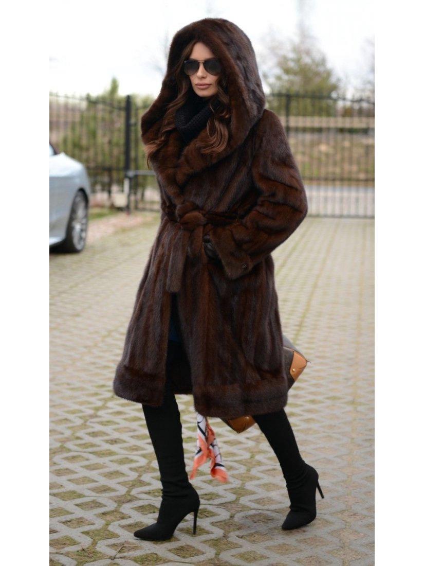 Damen Nerzmantel mit Kapuze, mittellang - Europäischer & Amerikanischer Stil, Herbst/Winter Wärme XXL dunkel kaffee von Joom DACH