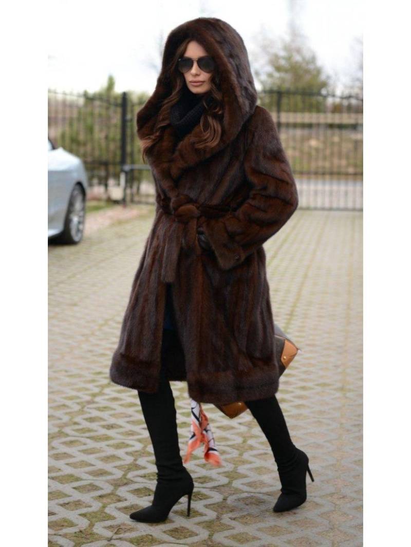 Damen Nerzmantel mit Kapuze, mittellang - Europäischer &amp; Amerikanischer Stil, Herbst/Winter Wärme M dunkel kaffee von Joom DACH