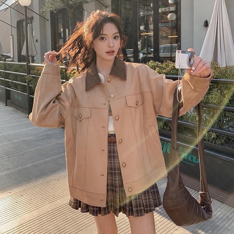 Damen Neue Revers Langarm Wildlederjacke Damen Locker Große Größe Freizeit Oberteil L von Joom DACH