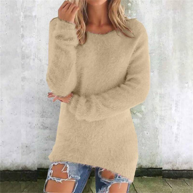 Damen Niedliche Pullover Lässiger Rundhals Fleece Pullover Langarm Thermisch Weich Flauschig Pullover Winterkleidung M beige von Joom DACH