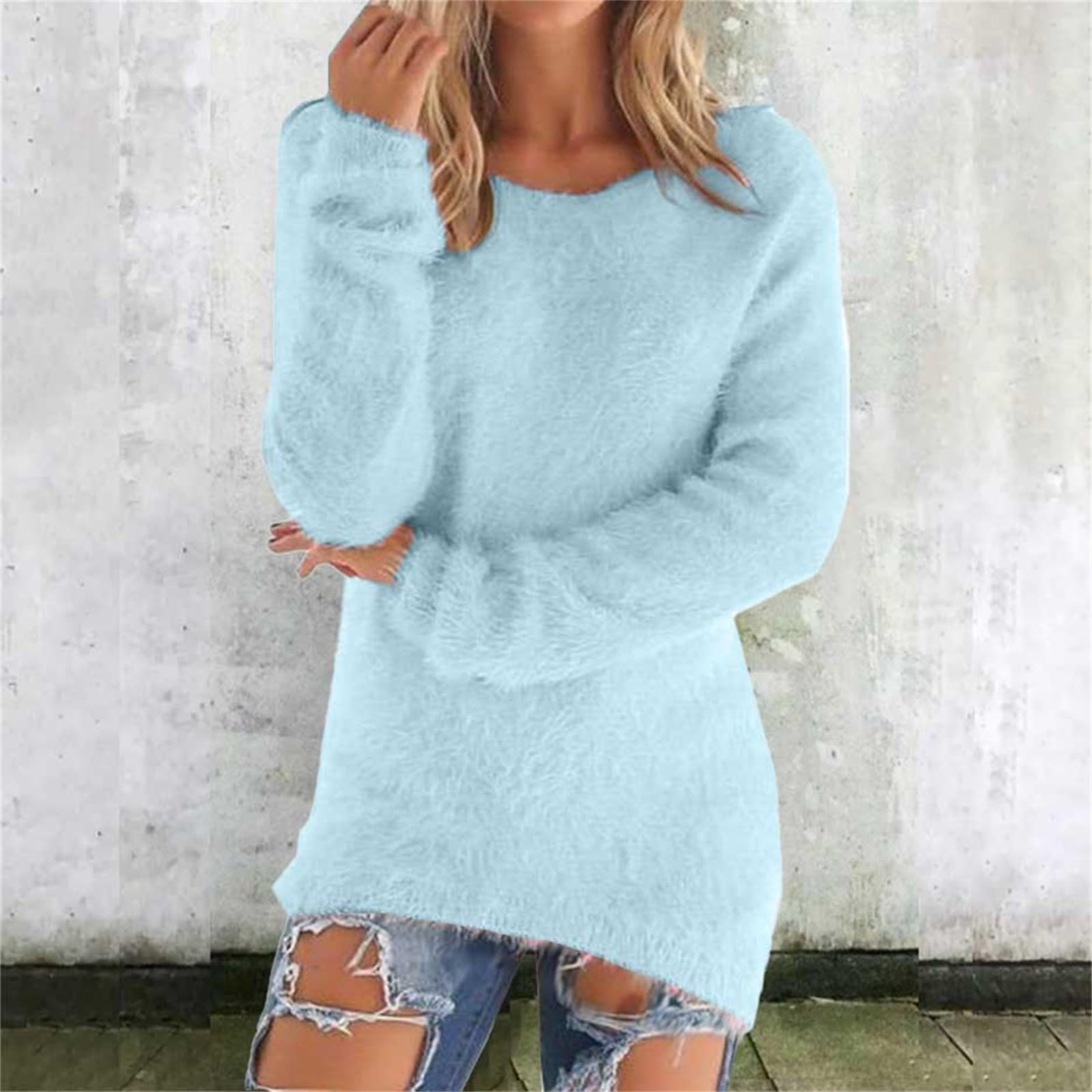 Damen Niedliche Pullover Lässiger Rundhals Fleece Pullover Langarm Thermisch Weich Flauschig Pullover Winterkleidung M von Joom DACH