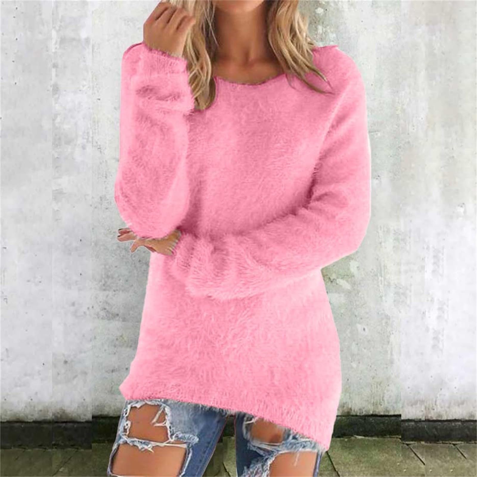 Damen Niedliche Pullover Lässiger Rundhals Fleece Pullover Langarm Thermisch Weich Flauschig Pullover Winterkleidung S von Joom DACH