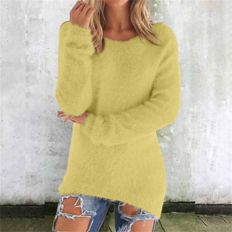 Damen Niedliche Pullover Lässiger Rundhals Fleece Pullover Langarm Thermisch Weich Flauschig Pullover Winterkleidung S gelb von Joom DACH