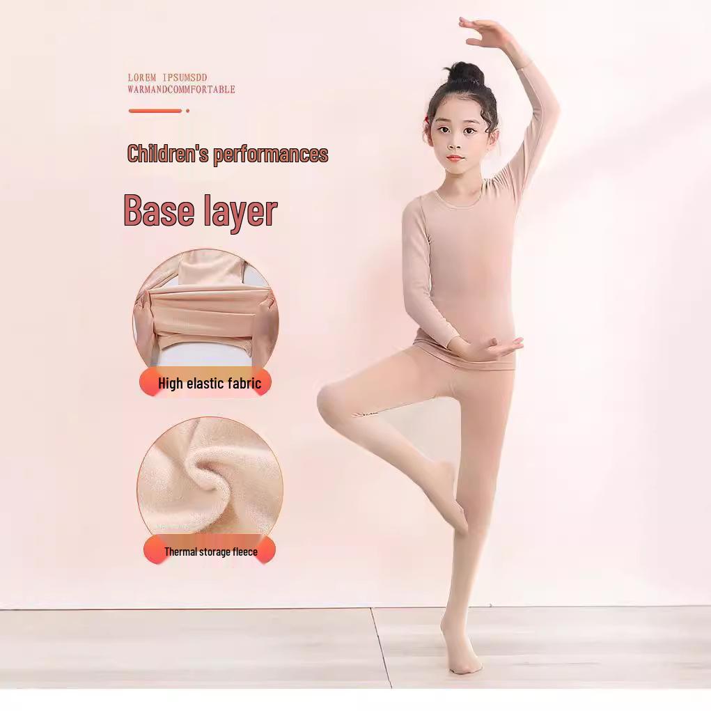 Damen Nude Fleece Ballett Basisschicht Set für Herbst/Winter - Unsichtbare Übungskleidung für Kinder L 130-150 cm von Joom DACH