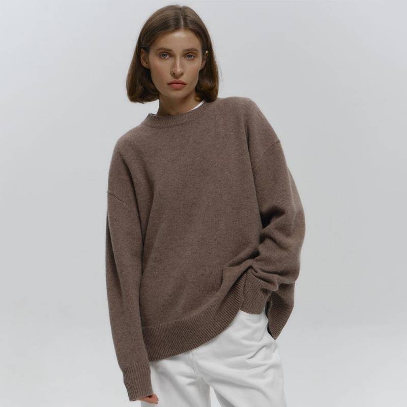 Damen O-Ausschnitt Oversized Pullover Herbst Winter Dick Warm Locker Einfarbig Gestrickt Pullover Lässiger Jumper Oberteil L braun von Joom DACH