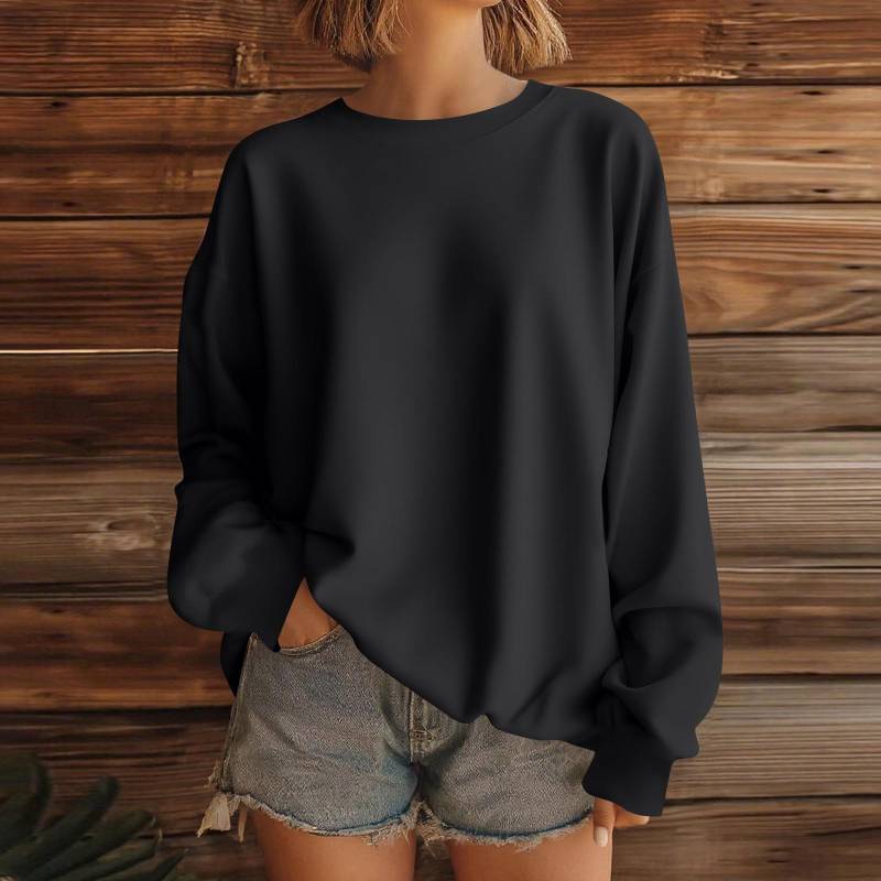 Damen Oberteile Damen Langarm Sweatshirt Lässig Rundhals Locker Geschnitten Pullover Fleece Oberteile M schwarz von Joom DACH