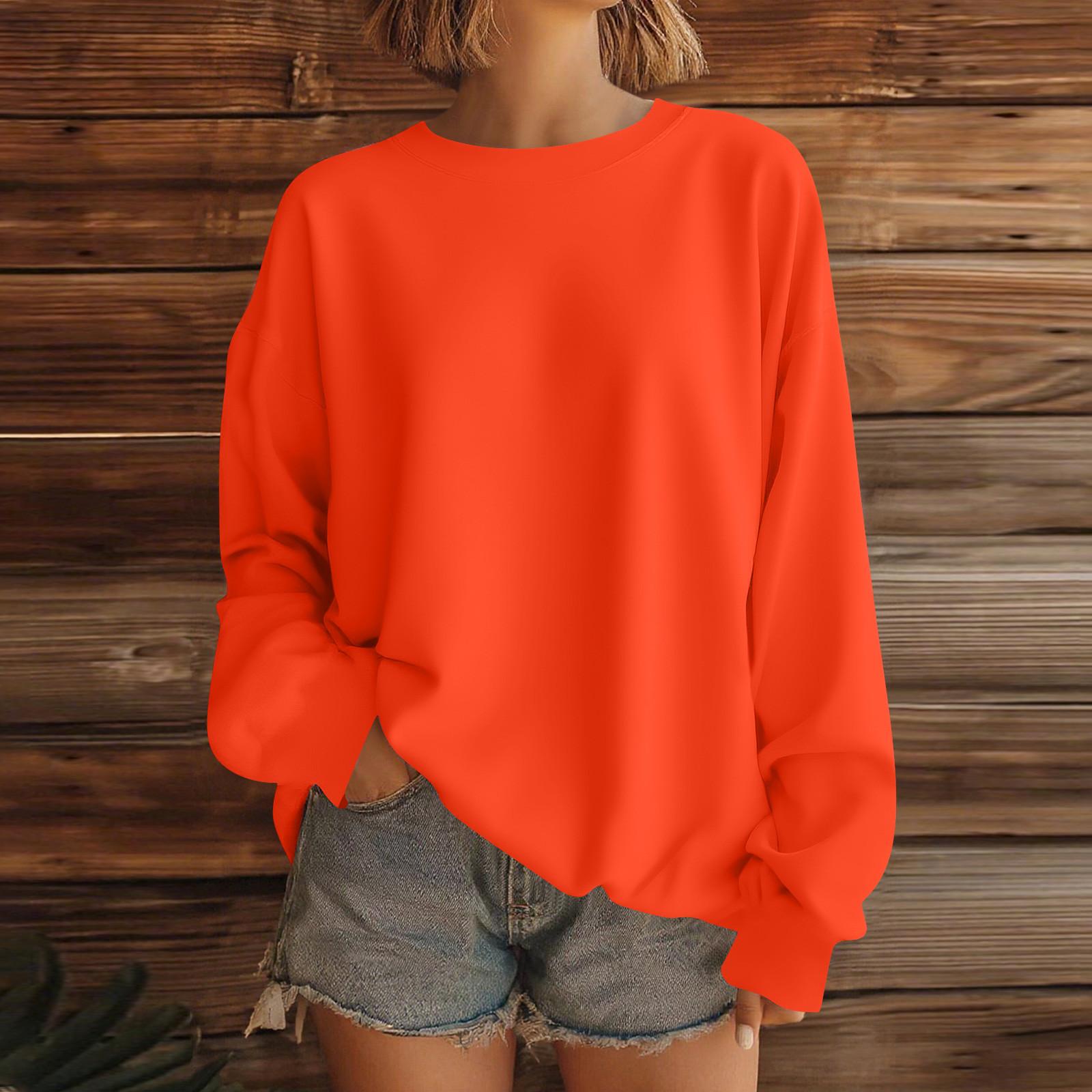 Damen Oberteile Damen Langarm Sweatshirt Lässig Rundhals Locker Geschnitten Pullover Fleece Oberteile XL safrangelb von Joom DACH