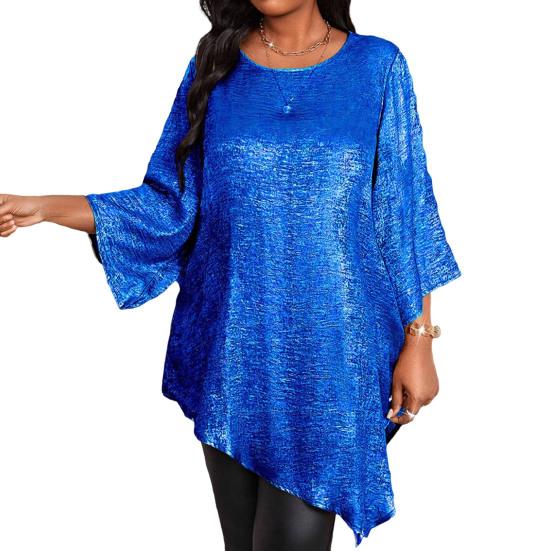 Damen Oberteile Rundhalsausschnitt Neun-Ärmel Mittellange Bluse Glitzernder Unregelmäßiger Saum Locker Geschnittenes T-Shirt Alltagskleidung 5XL dunkelblaue von Joom DACH