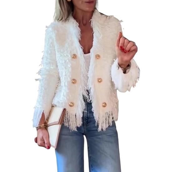 Damen Offener Kunstfell-Cardigan Fuzzy Schick Zottelige Jacke Lässiger Langarm-Mantel Herbst Winter Oberbekleidung XXL weiß von Joom DACH