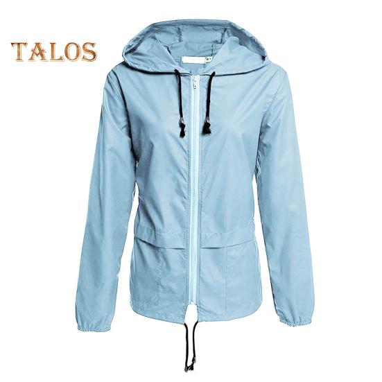 Damen Outdoor-Regenjacke, leicht, lockere Passform, lässiger Mantel zum Campen, Wandern, mit Kapuze, gefüttert, wasserdichte Windjacke mit Taschen S blau von Joom DACH