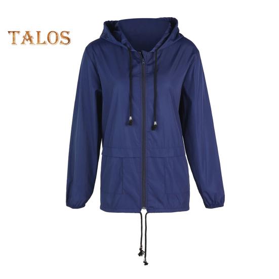 Damen Outdoor-Regenjacke, leicht, lockere Passform, lässiger Mantel zum Campen, Wandern, mit Kapuze, gefüttert, wasserdichte Windjacke mit Taschen XL navy blau von Joom DACH