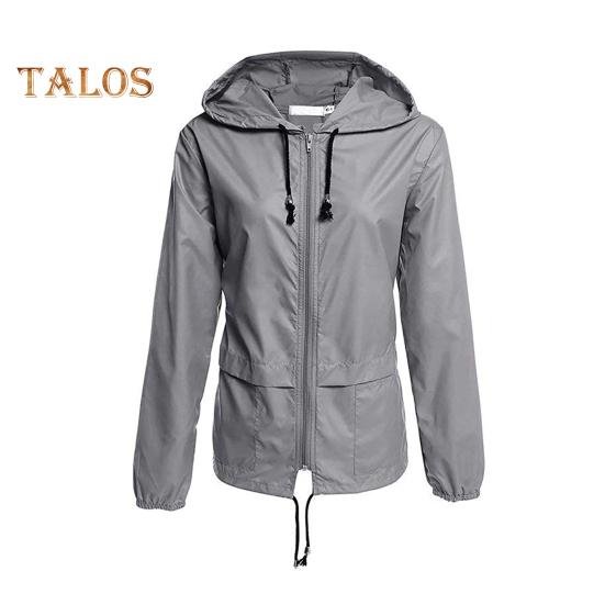 Damen Outdoor-Regenjacke, leicht, lockere Passform, lässiger Mantel zum Campen, Wandern, mit Kapuze, gefüttert, wasserdichte Windjacke mit Taschen XXXL grau von Joom DACH