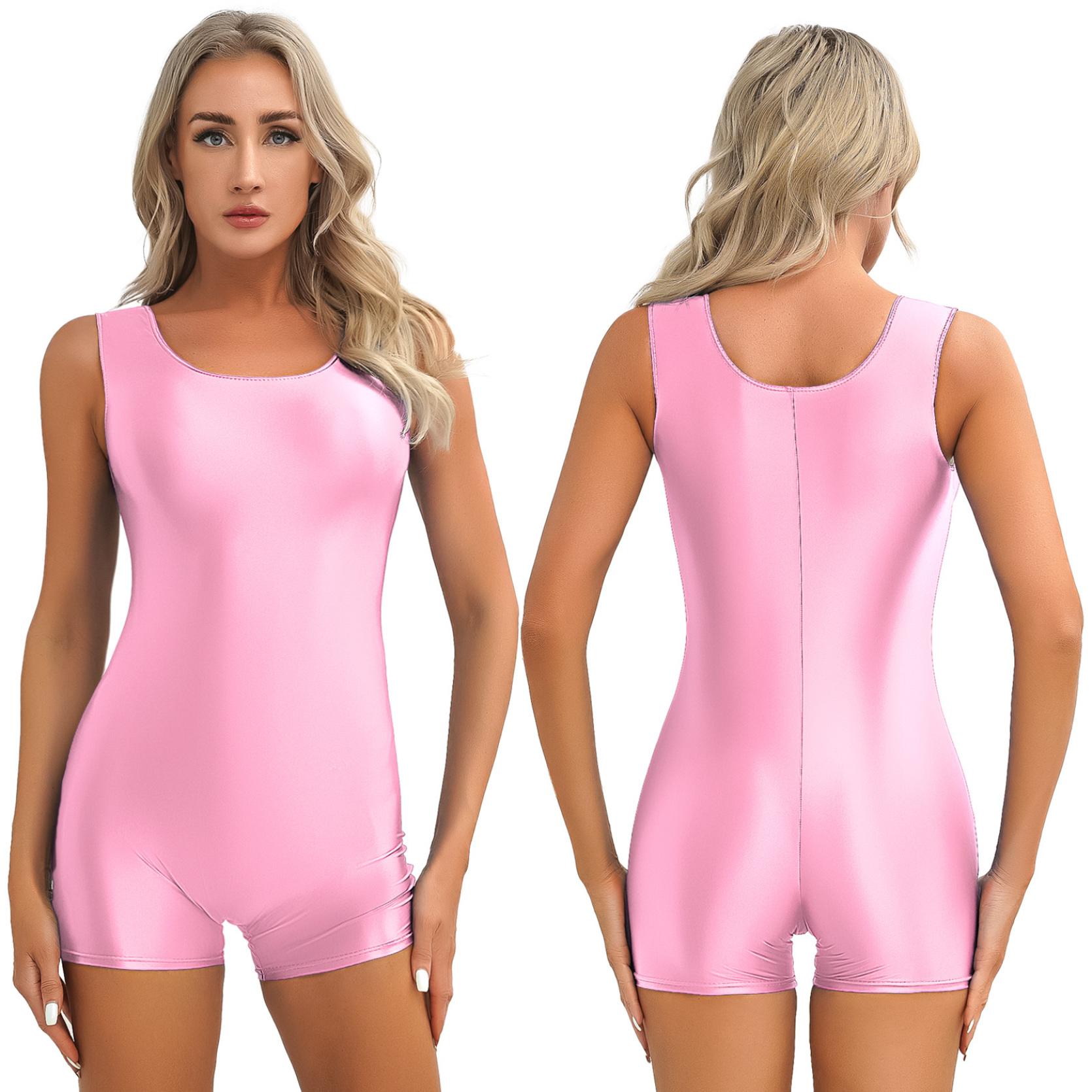 Damen-Overall, glänzend, ärmellos, kurz, einfarbig, dehnbar, U-Ausschnitt, Body für Yoga, Tanz, Bodybuilding, Badeanzug, Schwimmen XL von Joom DACH