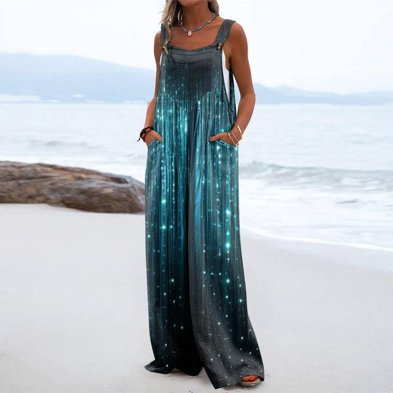 Damen-Overall mit weitem Bein, lässiger lockerer ärmelloser Overall, normaler bedruckter Knopf, lange Hosen, Taschen-Overall XXL dunkelblaue von Joom DACH