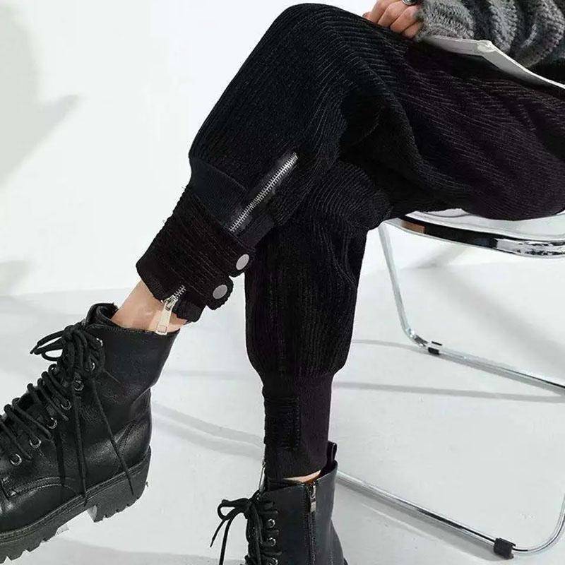 Damen Overalls Schwarz Hoch taillierte Cordhose Enge Freizeitmode Haren Rettichhose Locker Frühling und Herbst S schwarz von Joom DACH