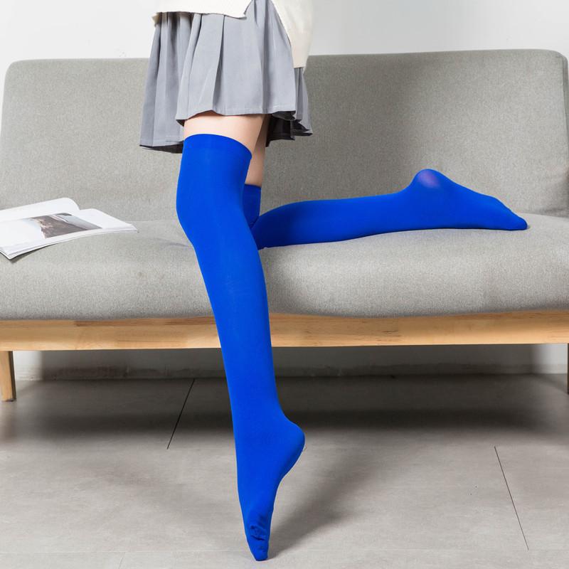 Damen Overknee-Socken, oberschenkelhohe Socke, schwarz-weiße Strümpfe, lange Damensocken CTW063 One Size blau von Joom DACH