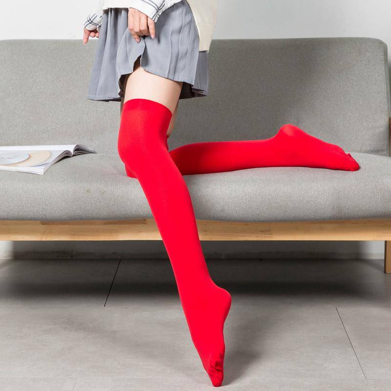 Damen Overknee-Socken, oberschenkelhohe Socke, schwarz-weiße Strümpfe, lange Damensocken CTW063 One Size rot von Joom DACH