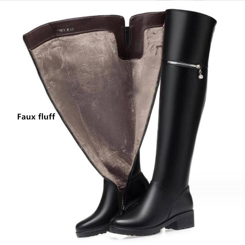 Damen Overknee-Stiefel, Wintermode, mittlerer Absatz, Fell, lange Stiefel, Damen-Reiterstiefel aus echtem Leder, Damen 41 von Joom DACH